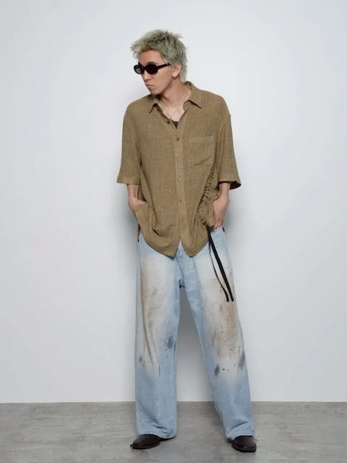 《UNISEX》Dry KARAMI Mesh Prime-Over Asymmetric Shirred Shirt/ドライカラミメッシュプライムオーバーアシンメトリーシャーリングシャツ【MAISON SPECIAL/メゾンスペシャル】