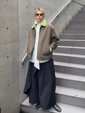 「MAISON SPECIAL（メゾンスペシャル）の【26WINTER PRE-ORDER】Reversible Boa Coat/リバーシブルボアコート（その他アウター、ブラウン系）」を使った、MAISON SPECIALさん（レディース・158cm）の秋コーディネート