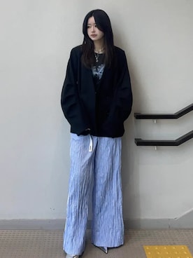 「MAISON SPECIAL（メゾンスペシャル）のBelted Pajama Pants/ベルテッドパジャマパンツ（その他パンツ、ブルー系）」を使った、MAISON SPECIALさん（メンズ・168cm）の春コーディネート