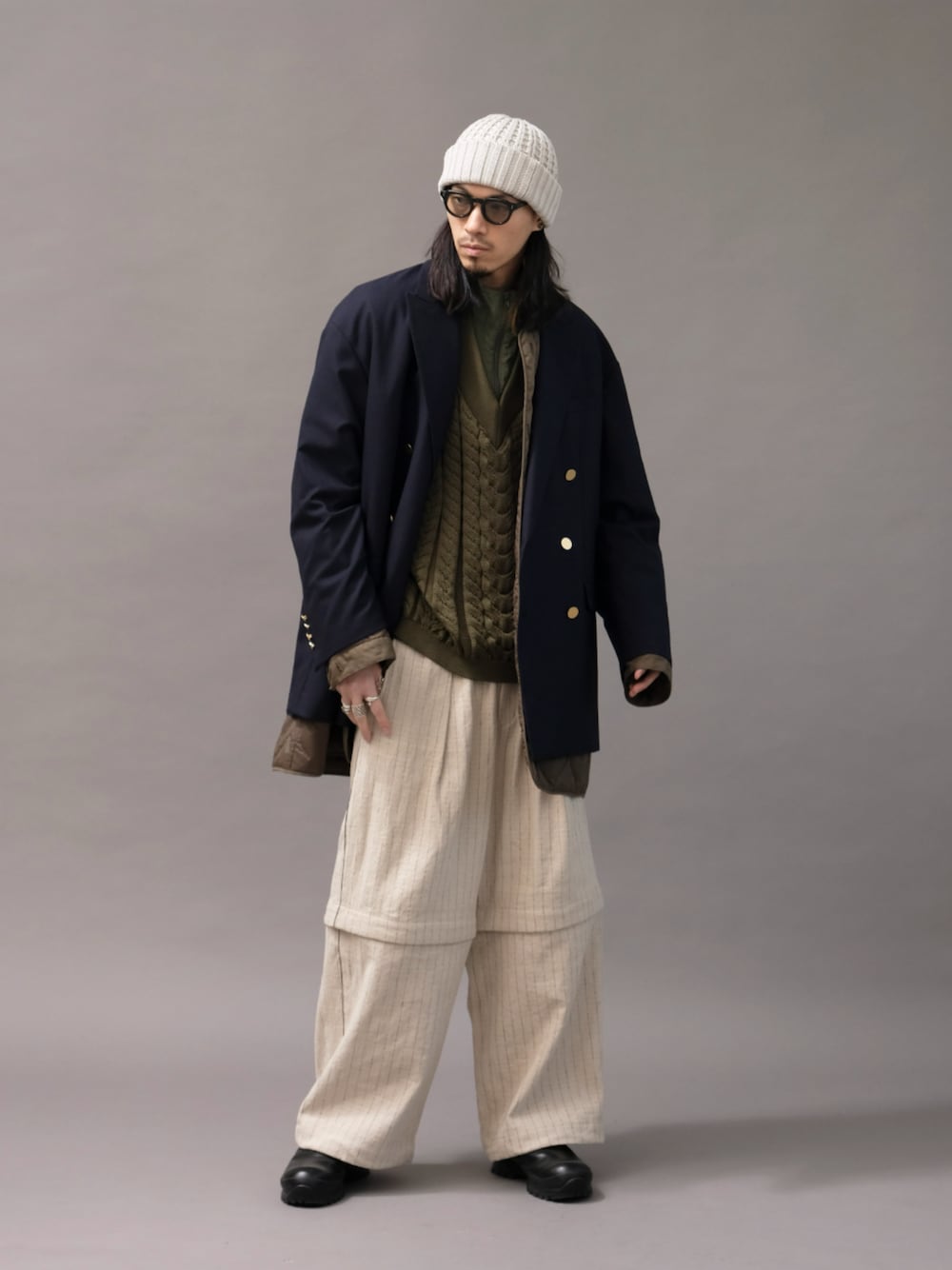 UNISEX》Cable Knit Combination Prime-Over Woven Shirt Half