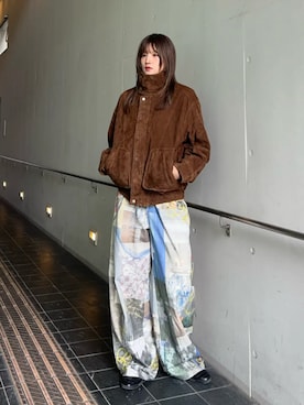 「MAISON SPECIAL（メゾンスペシャル）の【2026Autumn PRE-ORDER】Goat Suede Swing Top Blouson/GOAT SUEDEスイングトップブルゾン（ブルゾン、ブラウン系）」を使った、MAISON SPECIALさん（レディース・155cm）の夏コーディネート
