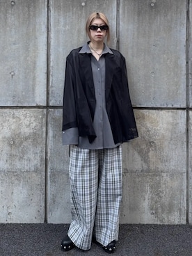 「MAISON SPECIAL（メゾンスペシャル）の【2026SPRING PRE-ORDER】Sheer Bustier Combi Shorts/シアービスチェコンビシャツ（シャツ/ブラウス、グレー系）」を使った、MAISON SPECIALさん（メンズ・168cm）の春コーディネート