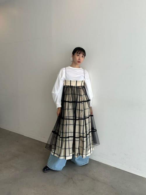 セール】2way Tulle Layered Plaid Pattern Volume Silhouette