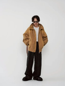 「MAISON SPECIAL（メゾンスペシャル）の《UNISEX》Cargo Pocket Duck Fabric Prime-Over Zip Hoodie Blouson/カーゴポケットダックプライムオーバージップフーディーブルゾン【MAISON SPECIAL/メゾンスペシャル】（ブルゾン、ベージュ系）」を使った、MAISON SPECIALさん（レディース・155cm）の夏コーディネート