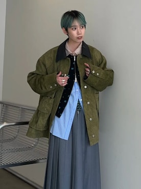 「MAISON SPECIAL（メゾンスペシャル）の【2026Autumn PRE-ORDER】Lingerie Shirt/ランジェリーシャツ（シャツ/ブラウス、ブルー系）」を使った、MAISON SPECIALさん（レディース・155cm）の夏コーディネート