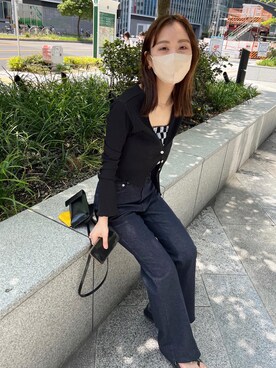 「mystic（ミスティック）のセンターステッチフレアデニム（デニムパンツ）」を使った、sugawara aoiさん（レディース・148cm）の春コーディネート