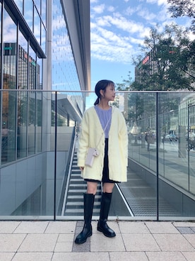 「モヘアカーディガン」｜「アイテム（スウェットパンツ）」を使った、sugawara aoiさん（レディース・148cm）の秋コーディネート
