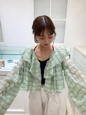 「mystic（ミスティック）のシアーボーダーラッフルブラウス（シャツ/ブラウス）」を使った、sugawara aoiさん（レディース・148cm）の春コーディネート