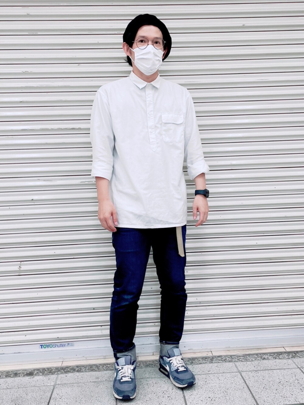 「大人コーデ、きれいめカジュアル、メンズコーデ、スニーカーコーデ、デニムパンツ、ootd、RUBEN、polcadot、ハンチング、ベレー帽」｜「BAYFLOWの【BAYFLOW DENIM】SLIM（デニムパンツ、ブルー系）」を使った、polcadotさん（メンズ・173cm）の夏コーディネートの1枚目の写真