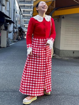 「アイテム（ワンピース/ドレス、レッド系）」を使った、nico0101sayonaraさん（レディース・156cm）の冬コーディネート