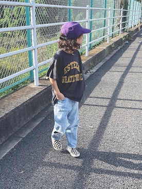 バニージョイ☆さんの「キッズ VANS ヴァンズ SLIP ON スリッポン V98CJ V (14-18) BLK/WHT CHK」を使ったコーディネート