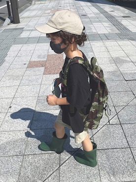 「HUNTER（ハンター）のハンター / キッズ ファーストクラッシック（レインシューズ）」を使った、バニージョイ☆さん（キッズ・110cm）の夏コーディネート