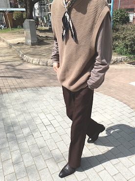 「Adoon plain（アドーンプレーン）のアイテム（スラックス）」を使った、 koutaさん（メンズ・171cm）の秋コーディネート