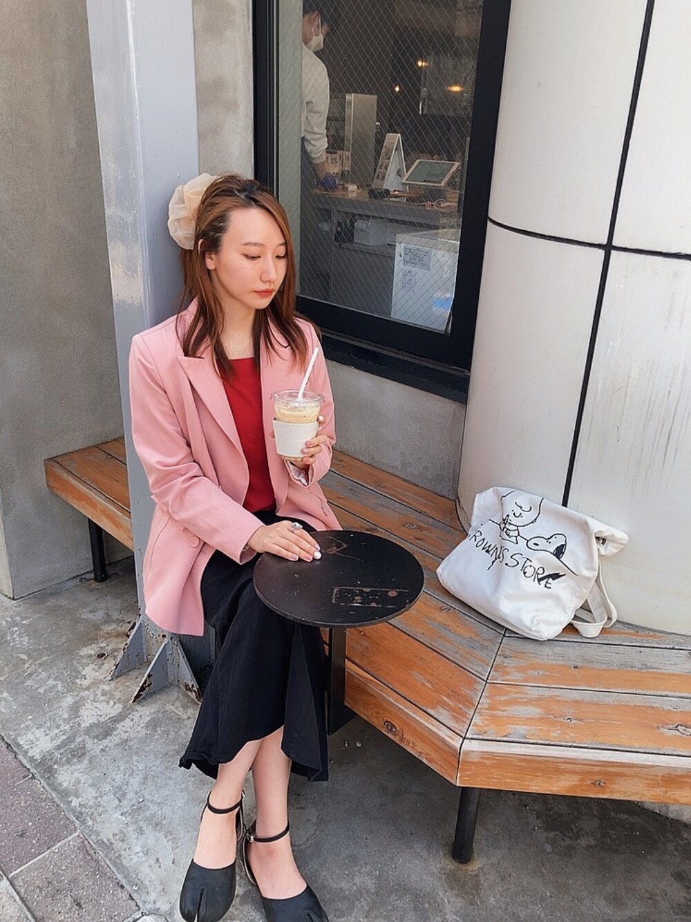 「テーラードジャケット、春コーデ、ピンクコーデ、GRL、dholic、プチプラ、プチプラコーデ、韓国ファッション、マーメイドスカート、足袋パンプス、おしゃれさんと繋がりたい、お洒落さんとつながりたい、KOBE LETTUCE」｜「DHOLICのワンボタンテーラードジャケット（テーラードジャケット、ピンク系）」を使った、hanaさん（レディース・158cm）の春コーディネートの1枚目の写真