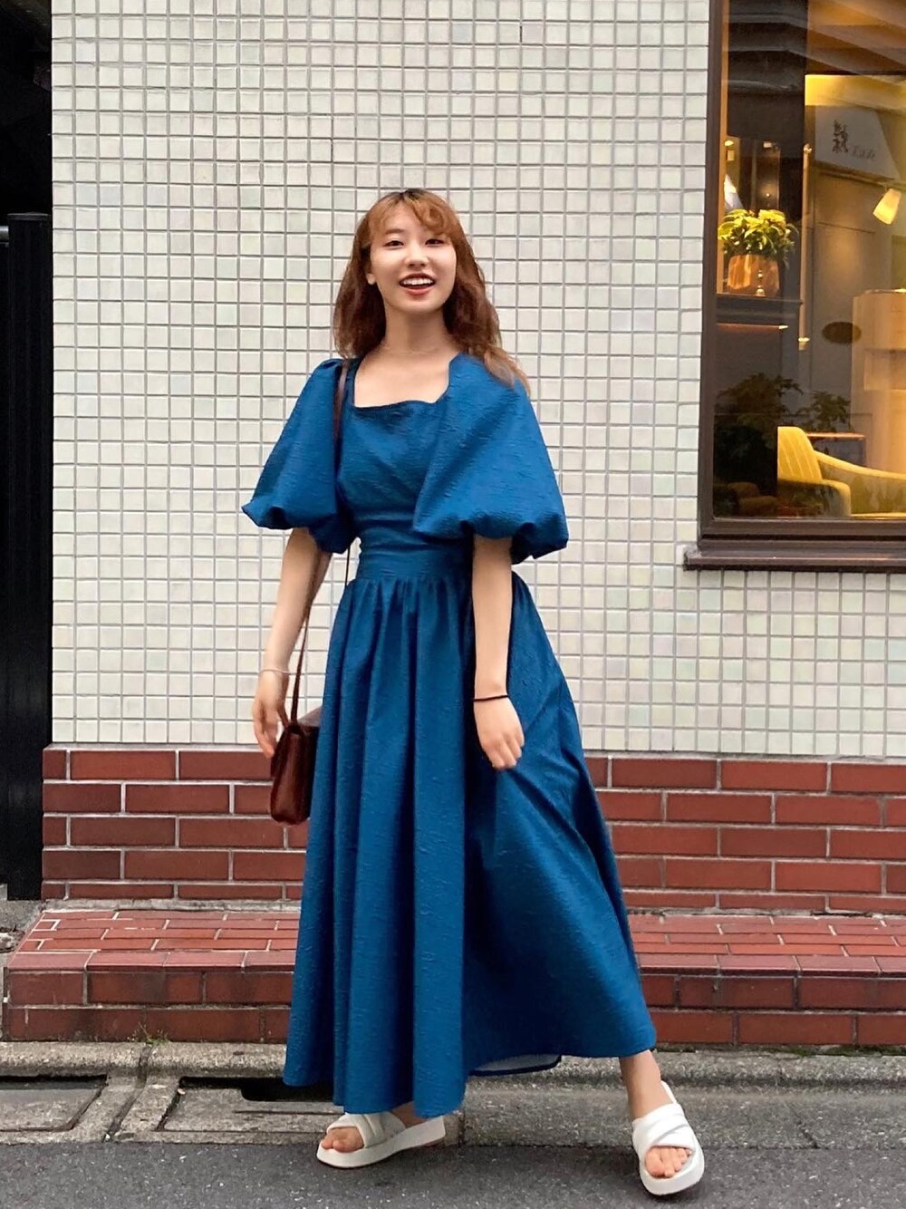 「summer、ワンピース、ワンピーススタイル、ロングワンピース、RANDA、サンダル、夏、夏コーデ、labelleetude、おしゃれさんと繋がりたい、お洒落さんとつながりたい」｜「labelleetude_officialのアイテム（ワンピース、ブルー系）」を使った、hanaさん（レディース・158cm）の夏コーディネートの1枚目の写真