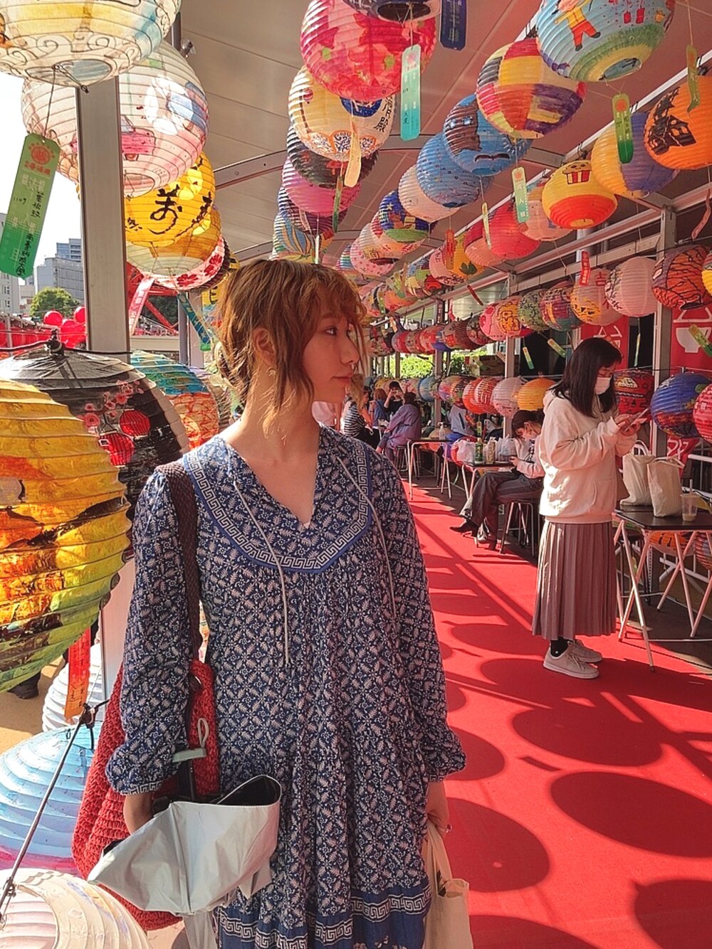 「bohemians、ワンピース、ロングワンピース、春コーデ、夏コーデ、ブルーコーデ、古着、古着MIX、古着女子、おしゃれさんと繋がりたい、お洒落さんとつながりたい」｜「BOHEMIANSのアイテム（ワンピース、ブルー系）」を使った、hanaさん（レディース・158cm）の春コーディネートの1枚目の写真