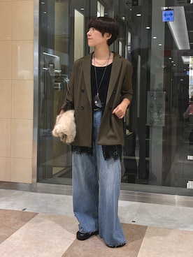 「DouDou（ドゥドゥ）のアイテム（パンツ）」を使った、hidemiさん（レディース・155cm）の秋コーディネート