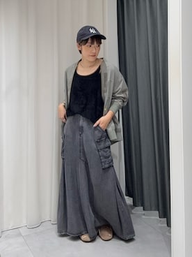 「DouDou（ドゥドゥ）のリヨセルデニムカーゴスカート（スカート）」を使った、hidemiさん（レディース・155cm）の秋コーディネート