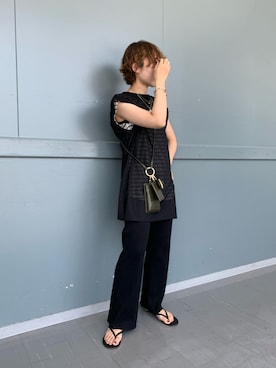 「DouDou（ドゥドゥ）のアイテム（セットアップ）」を使った、hidemiさん（レディース・154cm）の夏コーディネート