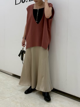 「光沢スカート」｜hidemiさん（レディース・154cm）の夏コーディネート