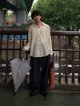 「Camphor wood（カンファーウッド）のSHEER CHECK L/S SHIRTS / シアチェックロングスリーブシャツ（シャツ/ブラウス、ホワイト系）」を使った、りょうさん（メンズ・165cm）の春コーディネート
