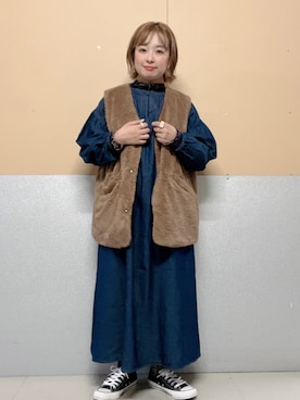 「メロートップス」｜「アイテム（ワンピース/ドレス）」を使った、コナさん（レディース・150cm）の秋コーディネート