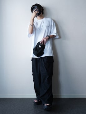 「NEW ERA（ニューエラ）の【ムラサキスポーツ限定】NEW ERA/ニューエラ 半袖Tシャツ バックプリント 14670928/14670929/14670930/14670931（Tシャツ/カットソー）」を使った、TJさん（メンズ・177cm）の夏コーディネート