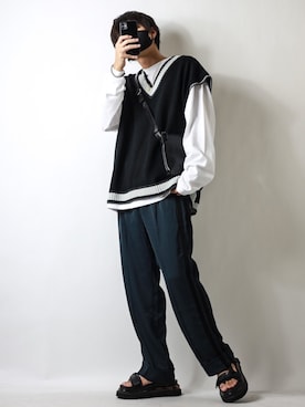 「JUNRED（ジュンレッド）のアイテム（ベスト）」を使った、TJさん（メンズ・177cm）の夏コーディネート
