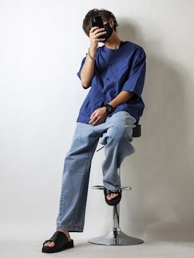「ノーカラーシャツ」｜「アイテム（その他）」を使った、TJさん（メンズ・177cm）の夏コーディネート