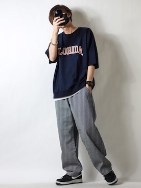 「niko and...（ニコアンド）のロゴプリントスウェットＴシャツ（Tシャツ/カットソー）」を使った、TJさん（メンズ・177cm）の春コーディネート