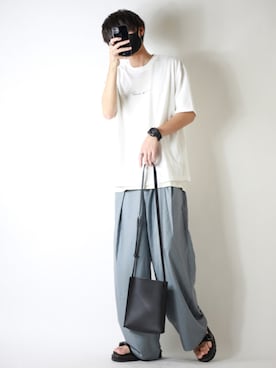 「act'm（アクトム）のアイテム（スラックス）」を使った、TJさん（メンズ・177cm）の夏コーディネート