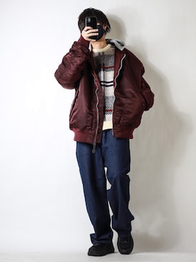 「チェック柄に恋してる」｜「アイテム（MA-1）」を使った、TJさん（メンズ・177cm）の冬コーディネート
