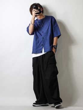 「ノーカラーシャツ」｜「アイテム（その他）」を使った、TJさん（メンズ・177cm）の夏コーディネート