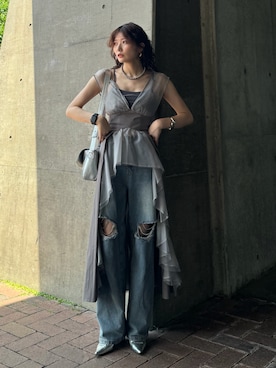 「PRANK PROJECT（プランクプロジェクト）のポインテッドスリングバックミュール/Pointed Sling Back Mules（パンプス、シルバー系）」を使った、Yurinaさん（レディース・166cm）の夏コーディネート