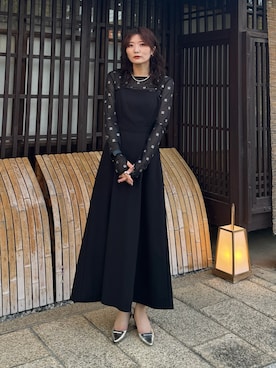 「SORIN（ソリン　）のS Motif Jewelry Top（Tシャツ/カットソー、ブラック系）」を使った、Yurinaさん（レディース・166cm）の春コーディネート