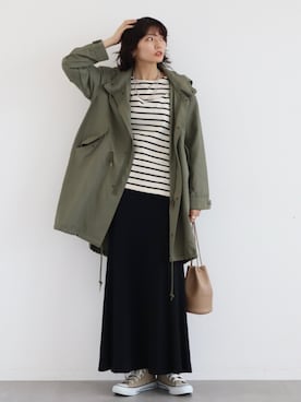 「ボーダートップス」｜「アイテム（モッズコート）」を使った、Yurinaさん（レディース・166cm）の秋コーディネート
