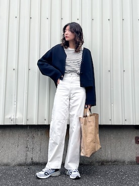 「UNIQLO（ユニクロ）のハイライズワイドストレートジーンズ（デニムパンツ）」を使った、Yurinaさん（レディース・166cm）の春コーディネート