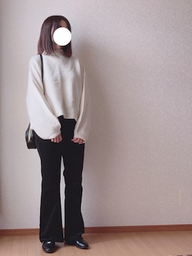 「MERLOT（メルロー）のハイネックバルーンスリーブニットトップス1000/079-7179（ニット/セーター）」を使った、kさん（レディース・158cm）の秋コーディネート
