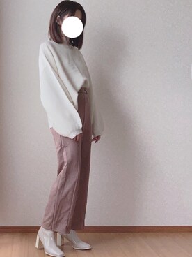 「MERLOT（メルロー）のハイネックバルーンスリーブニットトップス1000/079-7179（ニット/セーター）」を使った、kさん（レディース・158cm）の秋コーディネート