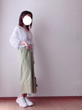 「GRL（グレイル）の光沢シフォンカーディガン（カーディガン/ボレロ）」を使った、kさん（レディース・158cm）の夏コーディネート