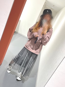 「GYDA（ジェイダ）のグラインダーBIGパーカー（パーカー、ピンク系）」を使った、N子さん（レディース・163cm）の秋コーディネート
