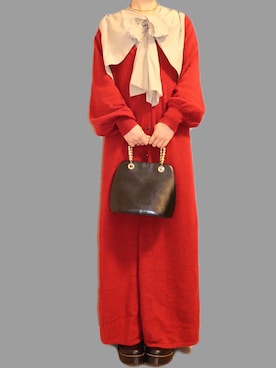 「レッドコーデ」｜「アイテム（ブーツ）」を使った、ハルさん（レディース・160cm）の春コーディネート