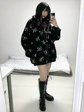 「韓国」｜「アイテム（ブルゾン）」を使った、미카(ミカ)さん（レディース・157cm）の冬コーディネート