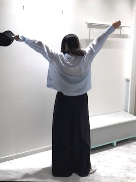 「GLOBAL WORK（グローバルワーク）のシルキータッチシアークロップドシャツ/636682（シャツ/ブラウス、ブルー系）」を使った、sakissさん（レディース・164cm）の春コーディネート