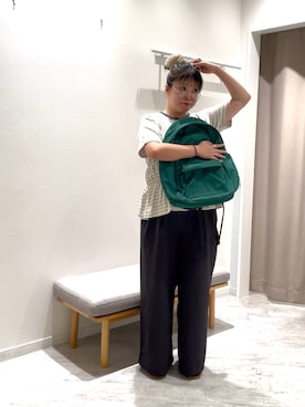 「GLOBAL WORK（グローバルワーク）のアイテム（バックパック/リュック、グリーン系）」を使った、sakissさん（レディース・164cm）の夏コーディネート