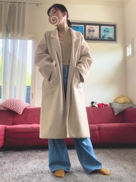 「JUNOAH（ジュノア）のアイテム（チェスターコート）」を使った、nayoinさん（レディース・165cm）の冬コーディネート