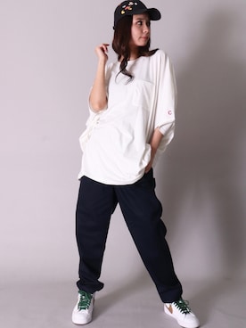 「ポケットＴシャツ」｜「アイテム（スウェットパンツ）」を使った、【BAYBLO】Officialさん（レディース・159cm）の夏コーディネート