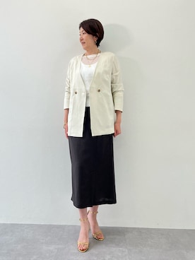 「nissen（ニッセン）のレーヨン麻ジャケット【OtonaSMILE】（ノーカラージャケット、ホワイト系）」を使った、PPさん（レディース・173cm）の春コーディネート