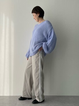 「nissen（ニッセン）の高身長　起毛糸透かし編ニットプルオーバー（トールサイズ）couler（ニット/セーター、ブルー系）」を使った、PPさん（レディース・173cm）の冬コーディネート