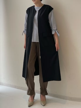 「nissen（ニッセン）の高身長　ジレワンピース（トールサイズ）Essenave（ワンピース、ブラック系）」を使った、PPさん（レディース・173cm）の春コーディネート
